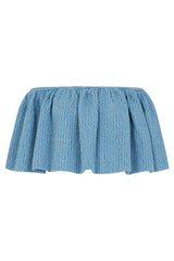 TRENTO TEXTURED DENIM OTS RUFFLE TOP