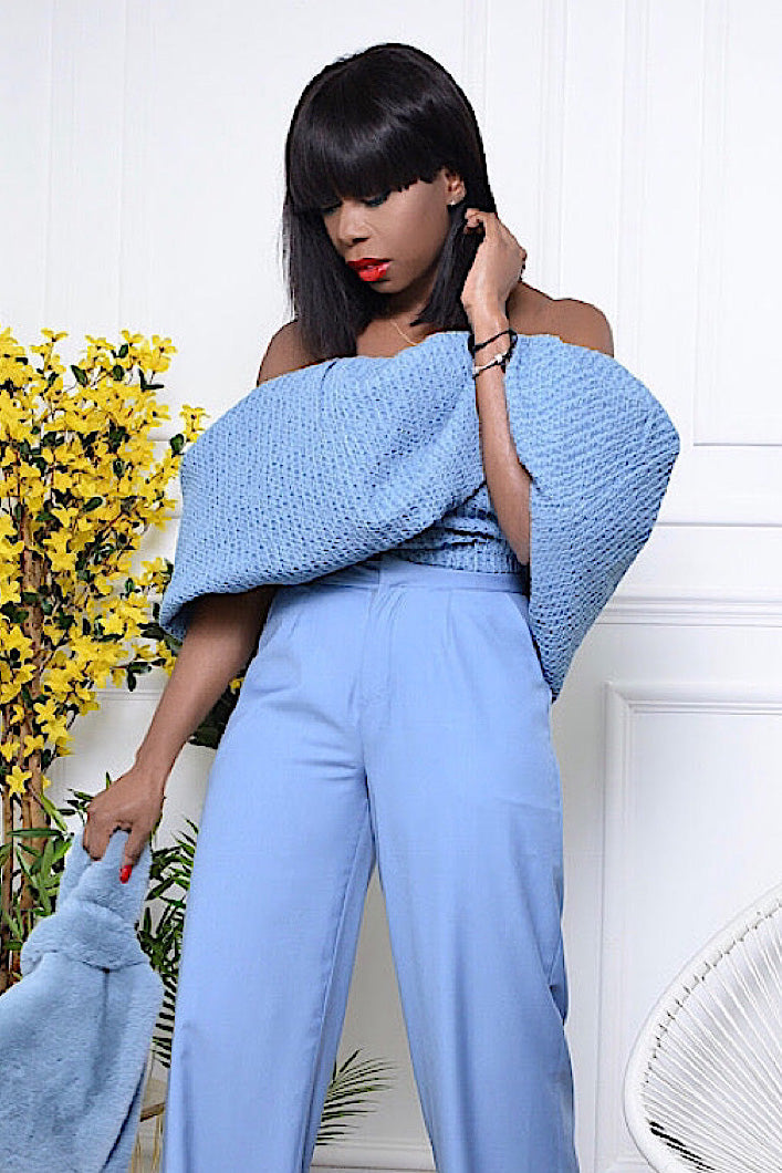 TRENTO TEXTURED DENIM OTS RUFFLE TOP