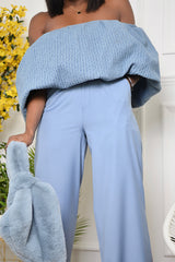 TRENTO TEXTURED DENIM OTS RUFFLE TOP
