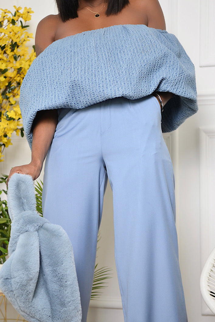 TRENTO TEXTURED DENIM OTS RUFFLE TOP