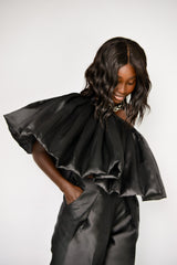 TRIESTE OTS RUFFLE TOP IN BLACK