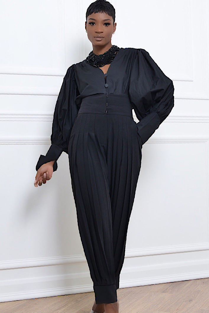 TUCSON PLEATED CUFFED PANTS IN BLACK