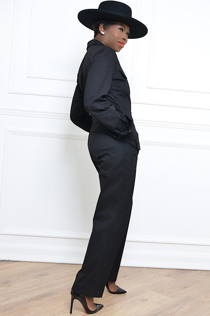 TUNIS TIED CUFF JUMPSUIT IN BLACK