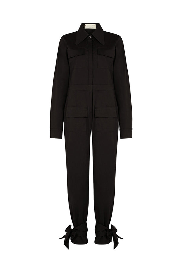 TUNIS TIED CUFF JUMPSUIT IN BLACK