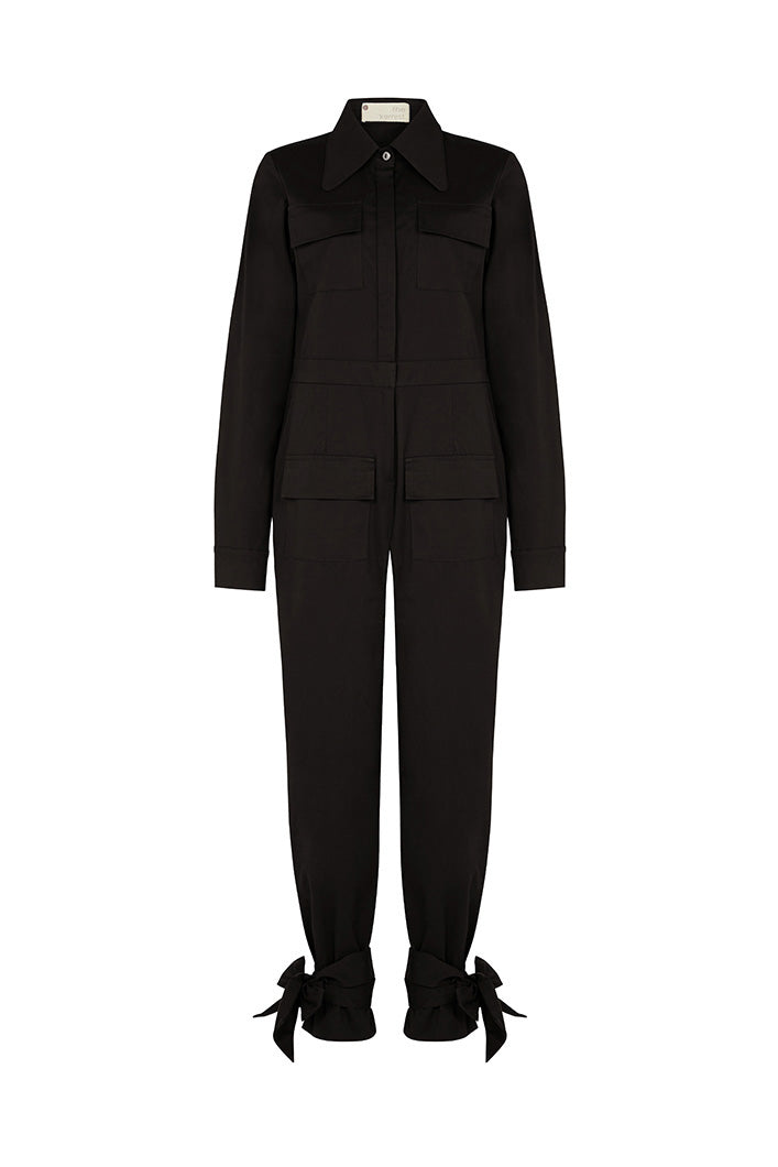 TUNIS TIED CUFF JUMPSUIT IN BLACK
