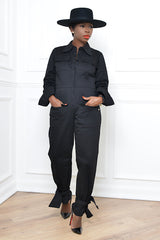 TUNIS TIED CUFF JUMPSUIT IN BLACK