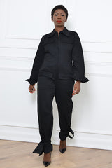 TUNIS TIED CUFF JUMPSUIT IN BLACK