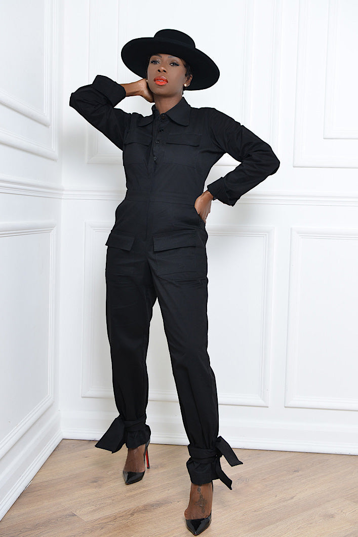 TUNIS TIED CUFF JUMPSUIT IN BLACK