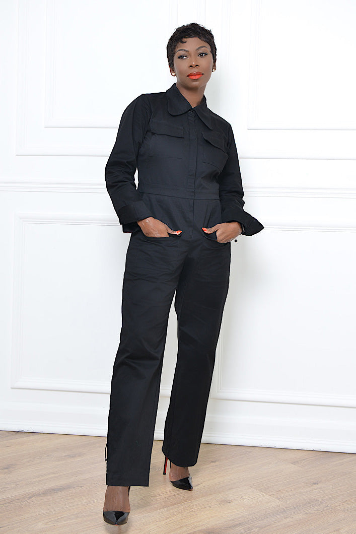 TUNIS TIED CUFF JUMPSUIT IN BLACK