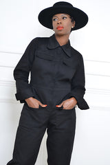 TUNIS TIED CUFF JUMPSUIT IN BLACK