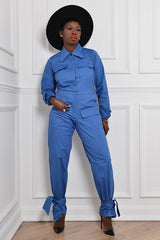 TUNIS TIED CUFF JUMPSUIT IN BLUE