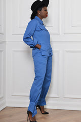 TUNIS TIED CUFF JUMPSUIT IN BLUE