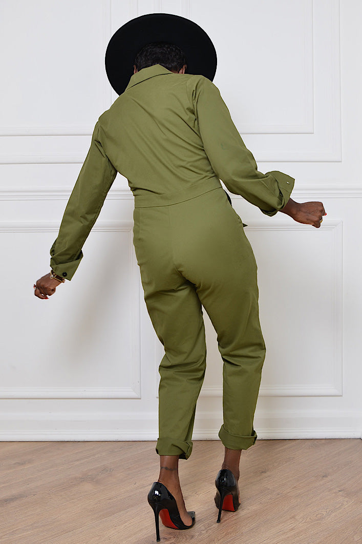 TUNIS TIED CUFF JUMPSUIT IN ARMY GREEN
