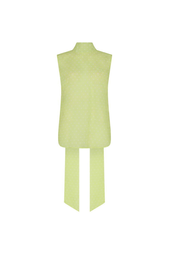 VERSAILLES PUSSY BOW SLEEVELESS BLOUSE IN GREEN