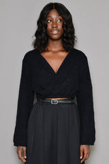 WARWICK WRAP TIE CROPPED CARDIGAN IN BLACK