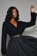 WARWICK WRAP TIE CROPPED CARDIGAN IN BLACK