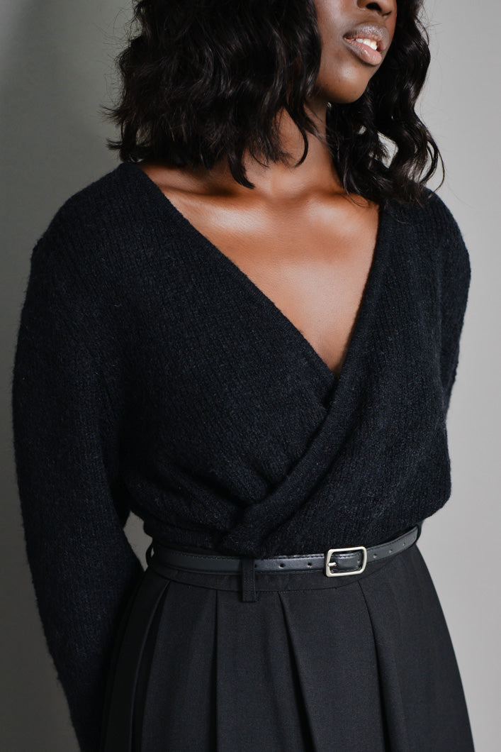 WARWICK WRAP TIE CROPPED CARDIGAN IN BLACK