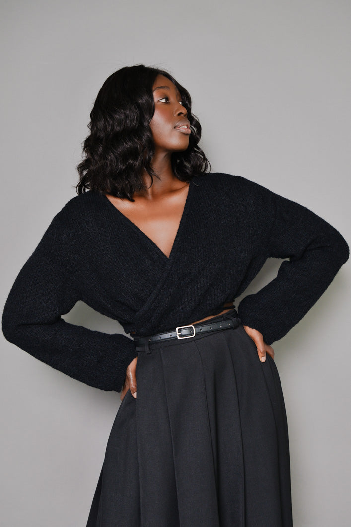 WARWICK WRAP TIE CROPPED CARDIGAN IN BLACK
