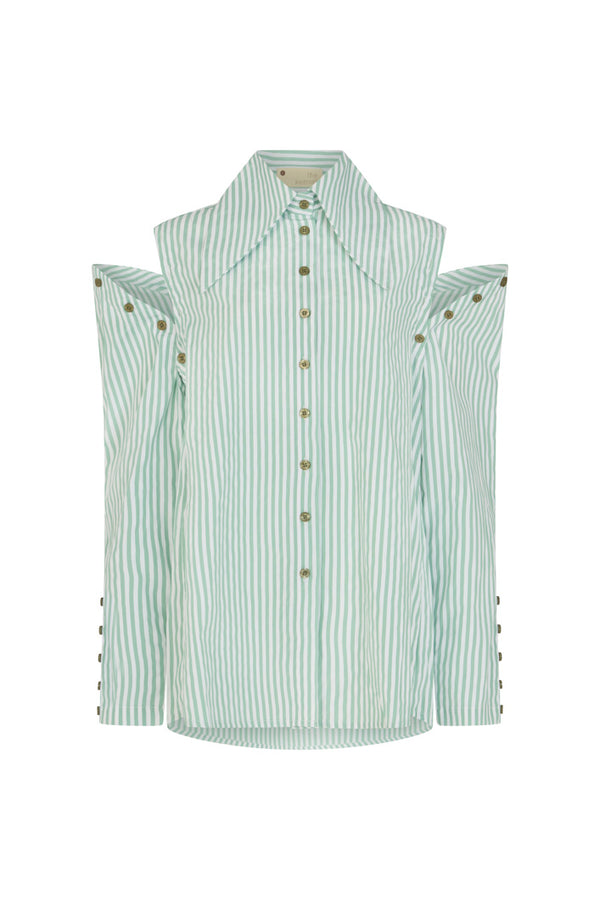 ZURICH STRIPED SHIRT WITH DETACHABLE SLEEVES IN GREEN