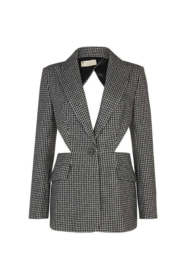 TOULOUSE HOUNDSTOOTH BACKLESS BLAZER IN DARK GREY
