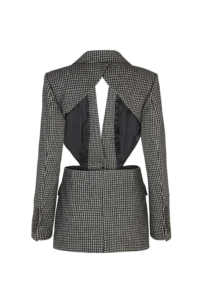 TOULOUSE HOUNDSTOOTH BACKLESS BLAZER IN DARK GREY