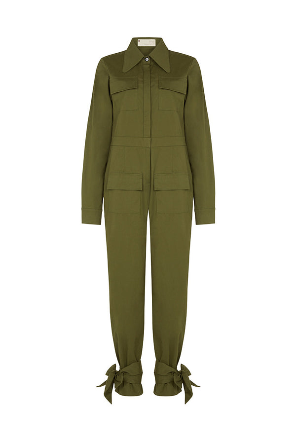 TUNIS TIED CUFF JUMPSUIT IN ARMY GREEN