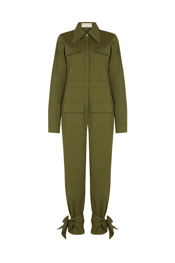 TUNIS TIED CUFF JUMPSUIT IN ARMY GREEN
