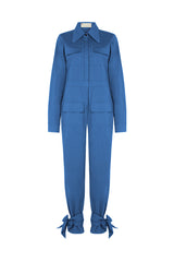 TUNIS TIED CUFF JUMPSUIT IN BLUE