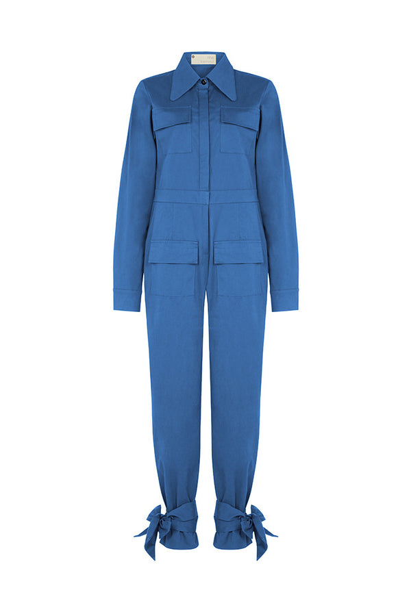 TUNIS TIED CUFF JUMPSUIT IN BLUE