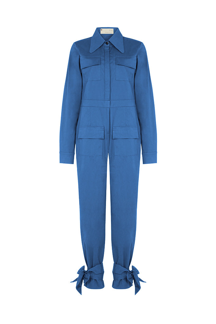TUNIS TIED CUFF JUMPSUIT IN BLUE