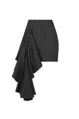 VIENNA DENIM PINSTRIPED ASYMMETRIC MINI SKIRT IN BLACK