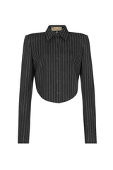 VIENNA PINSTRIPE DENIM TAILORED BACKLESS JACKET IN BLACK