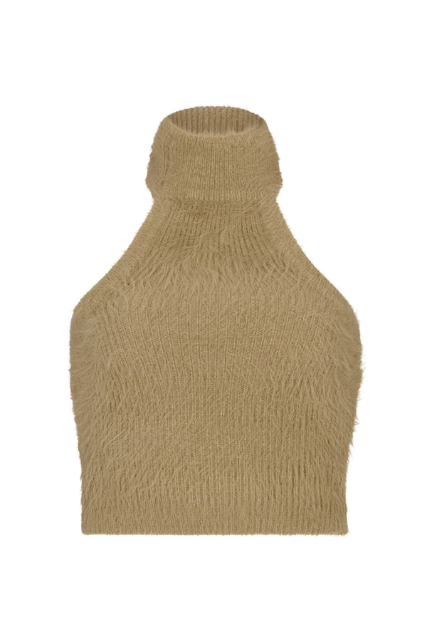 VISBY HALTER NECK SWEATER TOP IN TAUPE