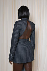 VIENNA PINSTRIPE DENIM TAILORED BACKLESS JACKET IN BLACK