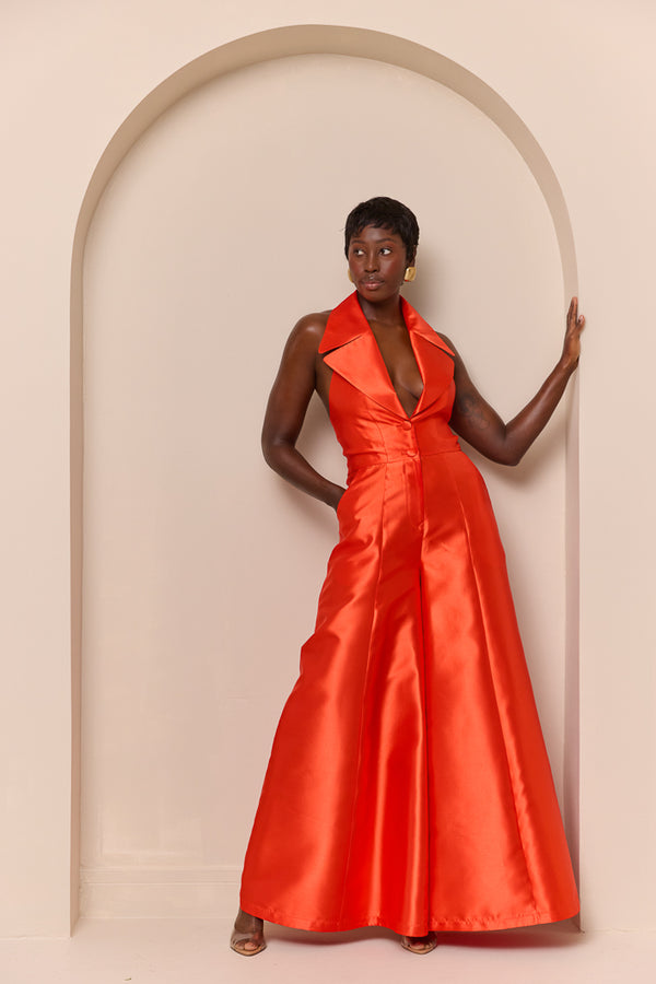 ZIRO BACKLESS JUMPSUIT IN ORANGE RED