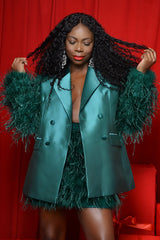 MONACO FEATHERED SLEEVE TAILORED BLAZER IN GREEN