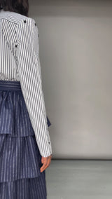 MILAN 2 in 1 PINSTRIPED MIDI-MINI TIERED SKIRT IN NAVY