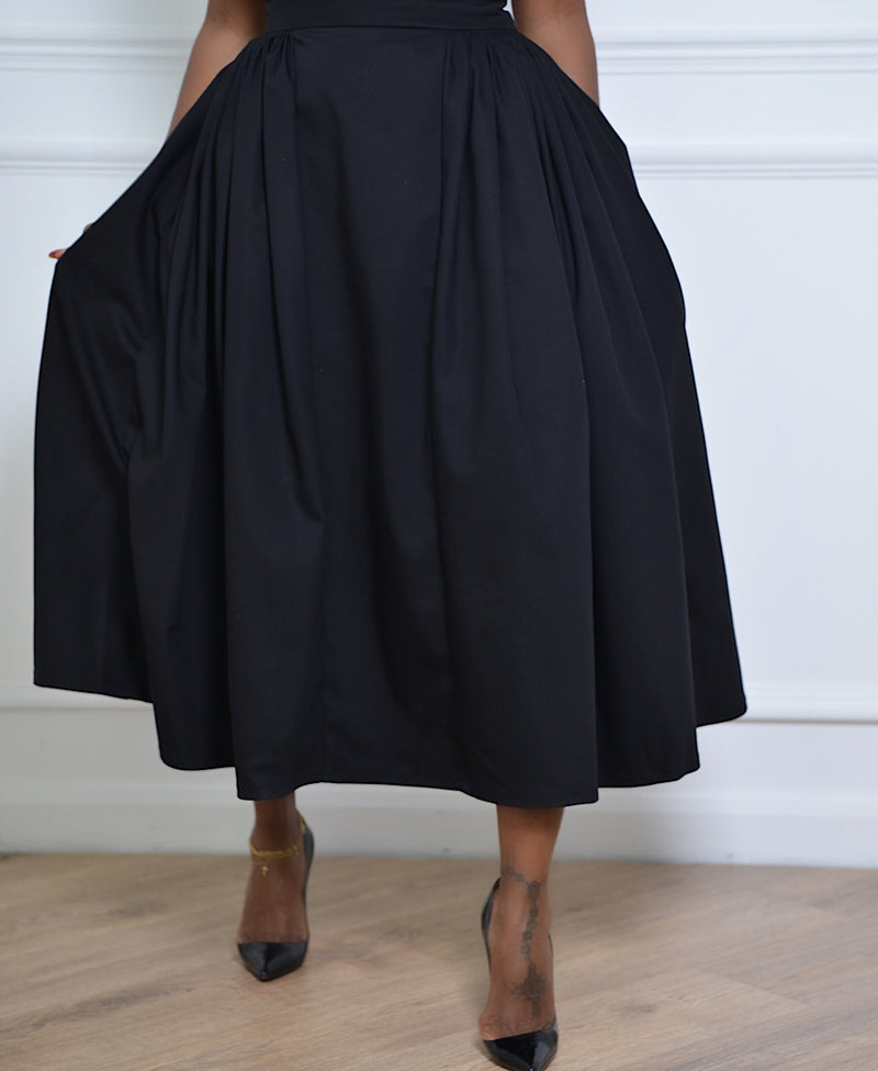midi pleated black skirt