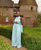 green polkadot wrap up top