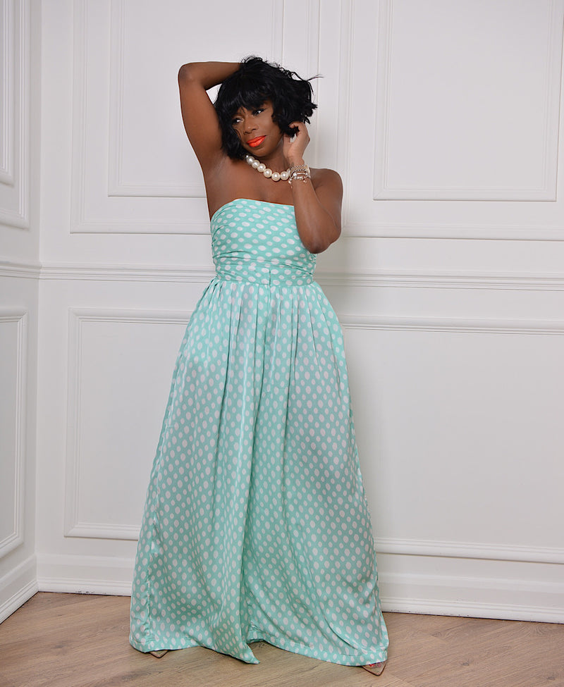 green polkadot wrap up top