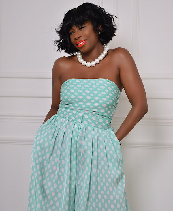 green polkadot wrap up top