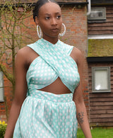 green polkadot wrap up top