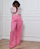 high waisted straight wide pink trousers