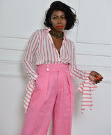 high waisted straight wide pink trousers