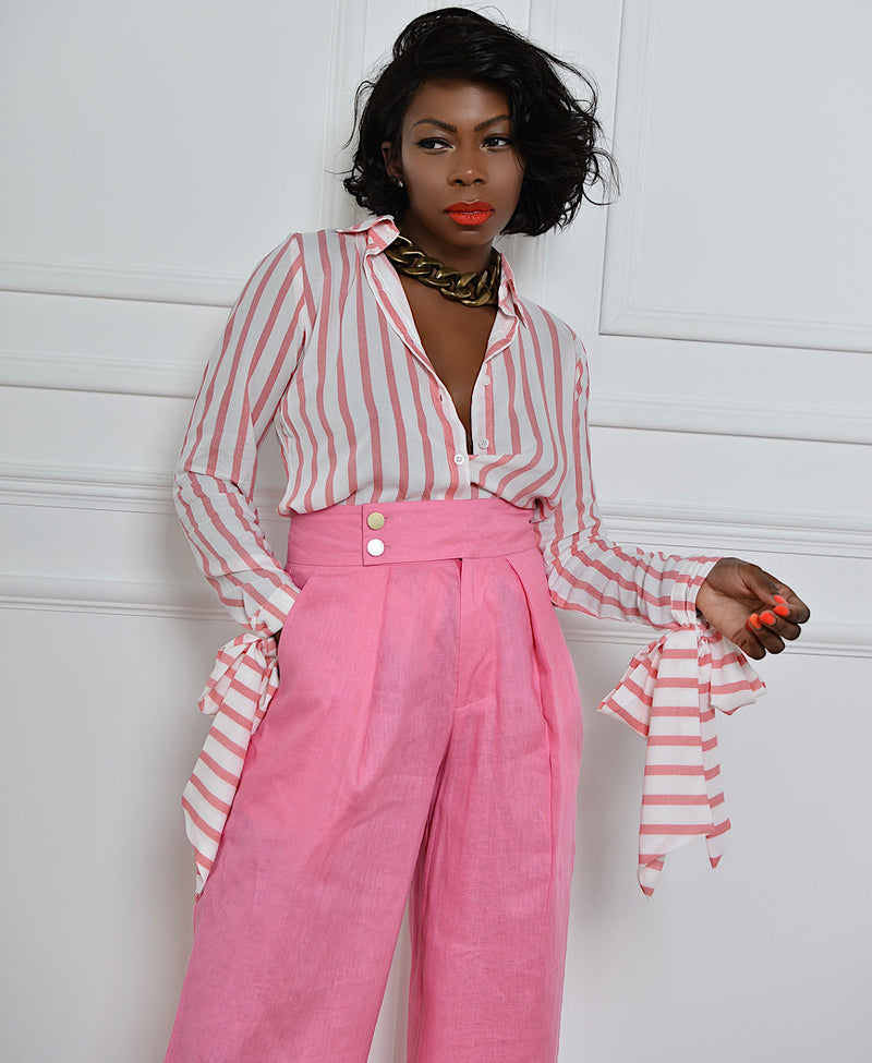 high waisted straight wide pink trousers