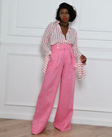 high waisted straight wide pink trousers