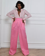 high waisted straight wide pink trousers