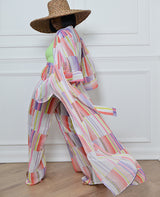 long printed pants in white with geometrical shapes