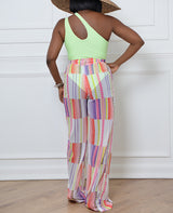 long printed pants in white with geometrical shapes