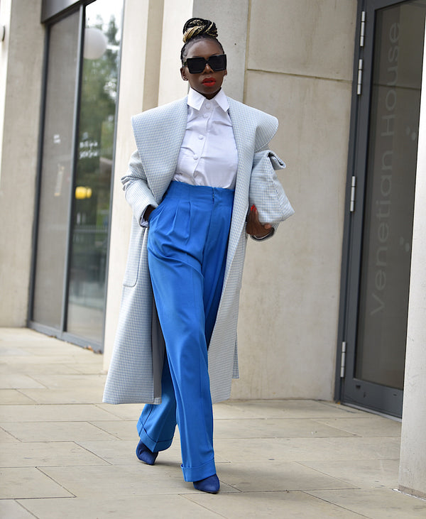 high waisted wide straight leg pants in blue